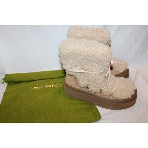 Tory Burch Women's Mellow Shearling Platform Boots Buttermilk Brown 7 $500